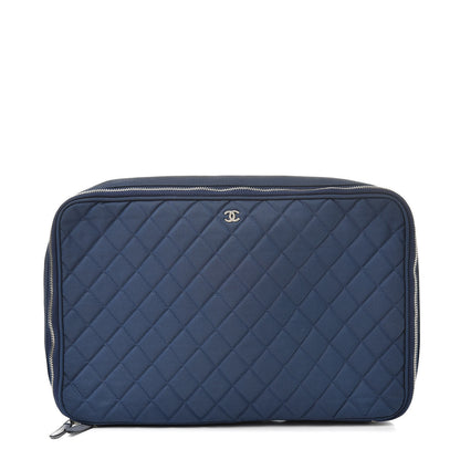 Chanel Canvas Quilted Large Pouch Cosmetic Case Blue 1 of 8