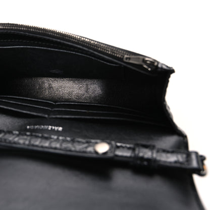 Balenciaga Shiny Calfskin Monochrome Crocodile Embossed Hourglass Chain Bag Black 5 of 10