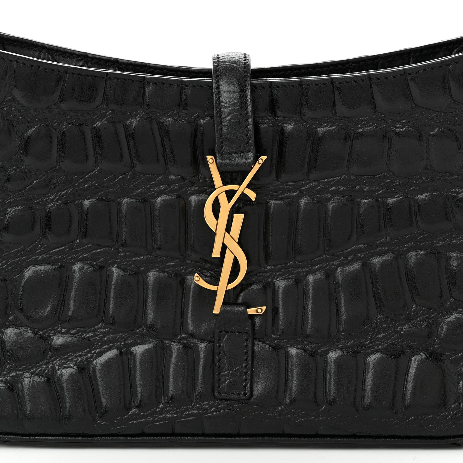 Saint Laurent Calfskin Crocodile Embossed LE 5 A 7 Hobo Black 8 of 10