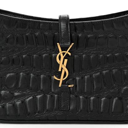 Saint Laurent Calfskin Crocodile Embossed LE 5 A 7 Hobo Black 8 of 10