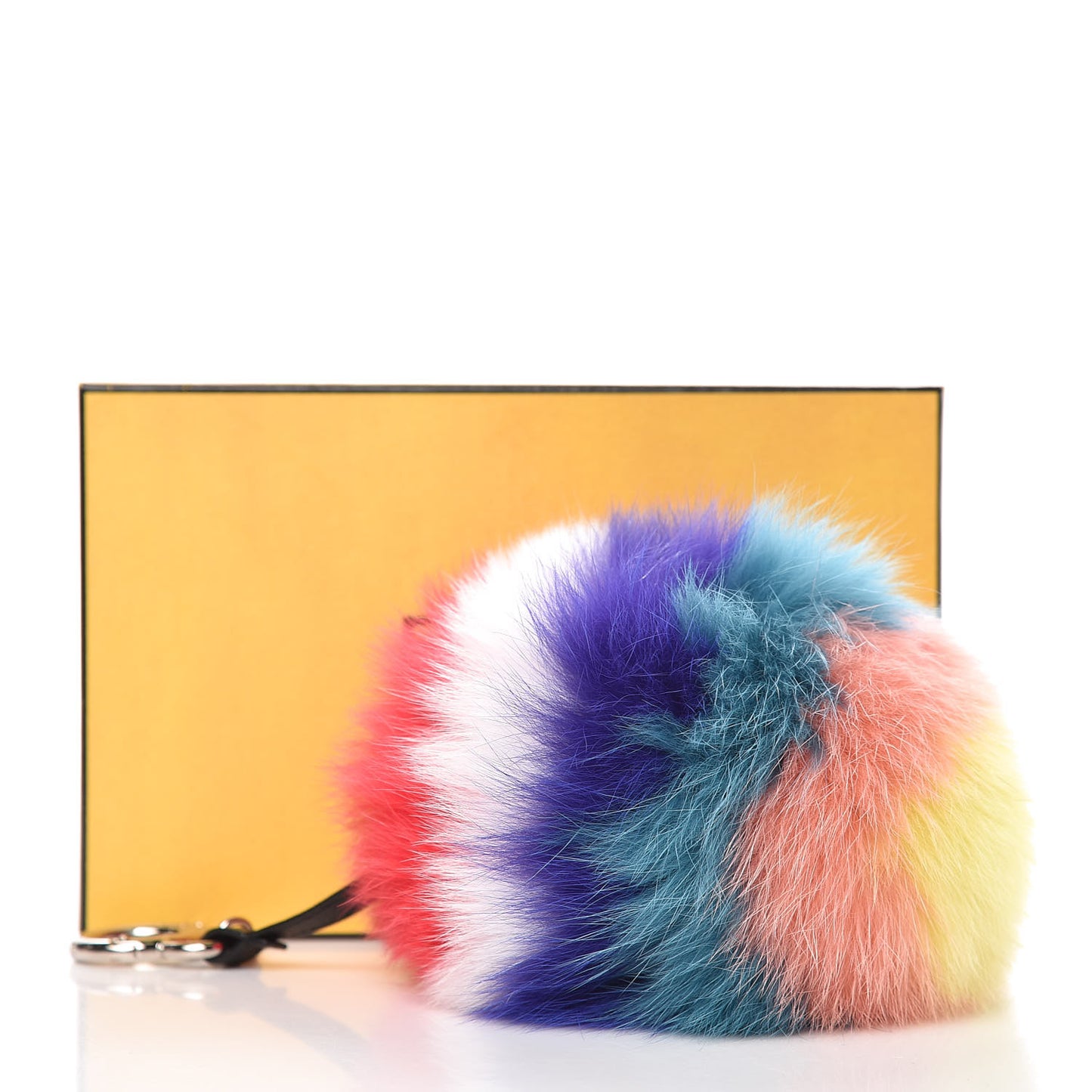 Fox Fur Shiny Nappa Rainbow Pom Pom Bag Charm Rosso Multicolor Black