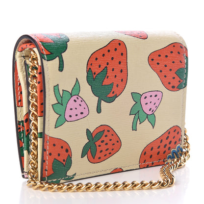 Gucci Calfskin Strawberry Print Zumi Chain Card Case Wallet Ivory Red 3 of 7