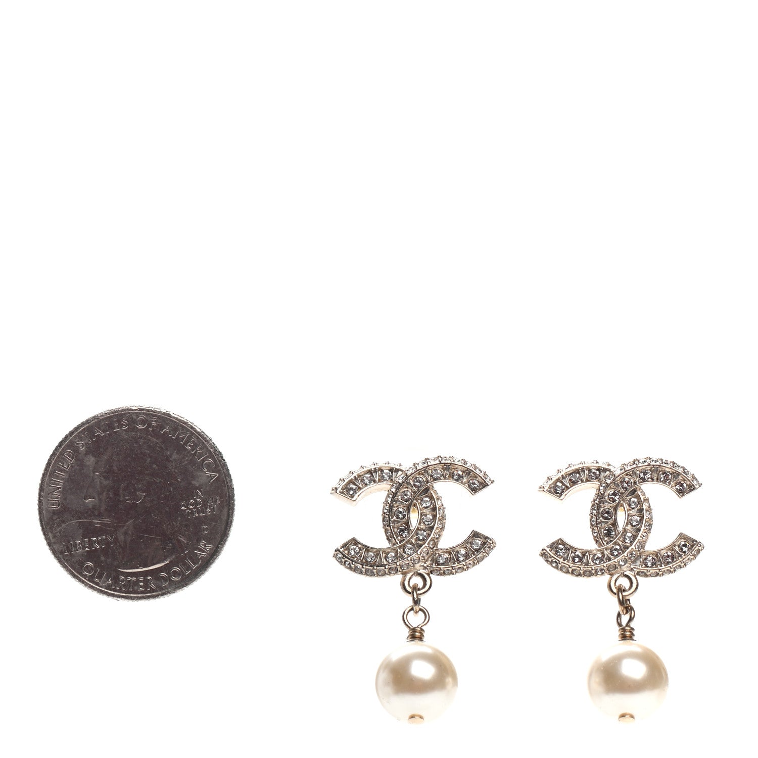 Chanel Crystal Pearl CC Drop Earrings Gold 2 of 4