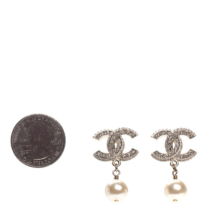 Chanel Crystal Pearl CC Drop Earrings Gold 2 of 4