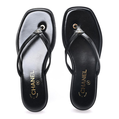 Chanel Goatskin CC Times Square Thong Sandals 37 Black 2 of 10