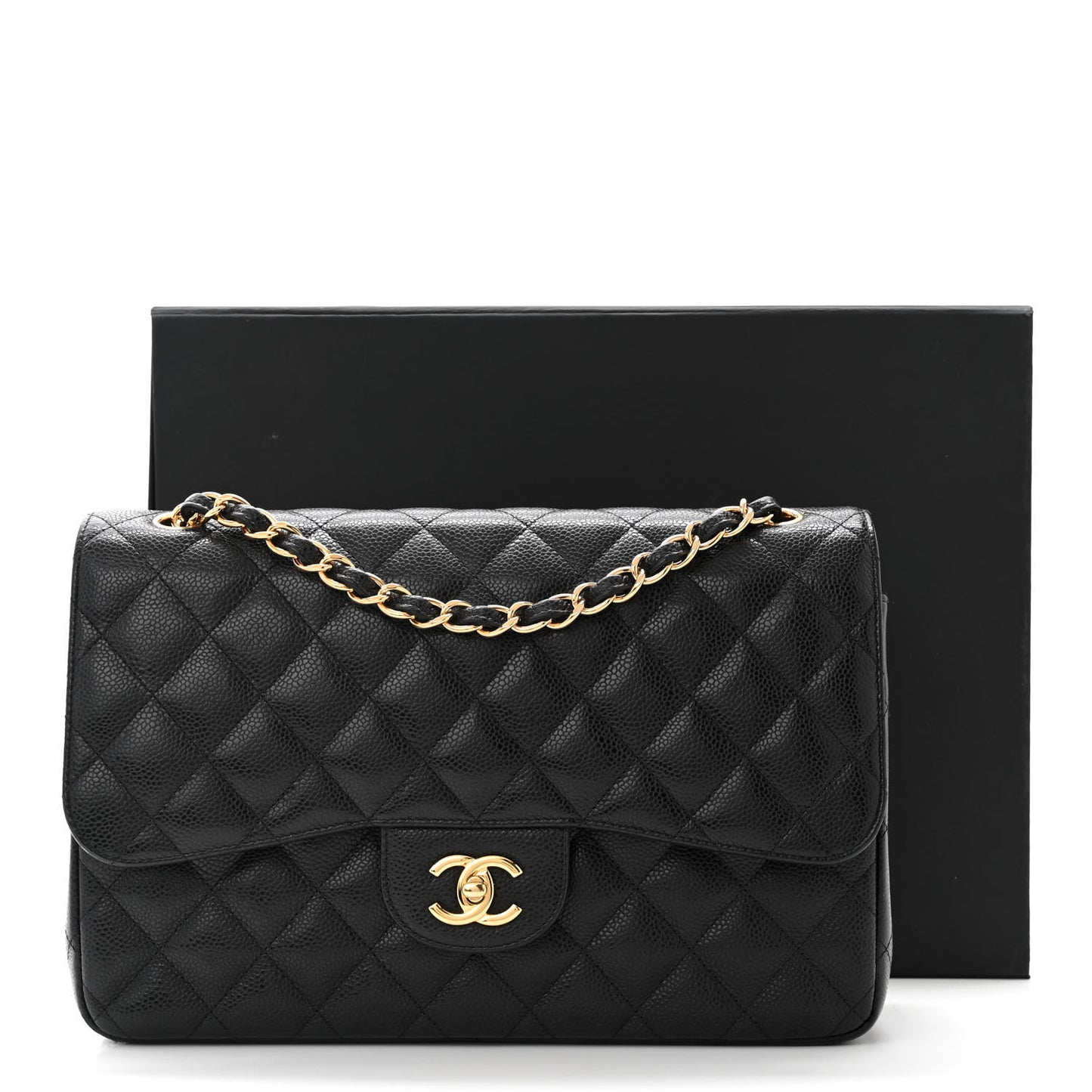 Caviar Quilted Jumbo Double Flap Black