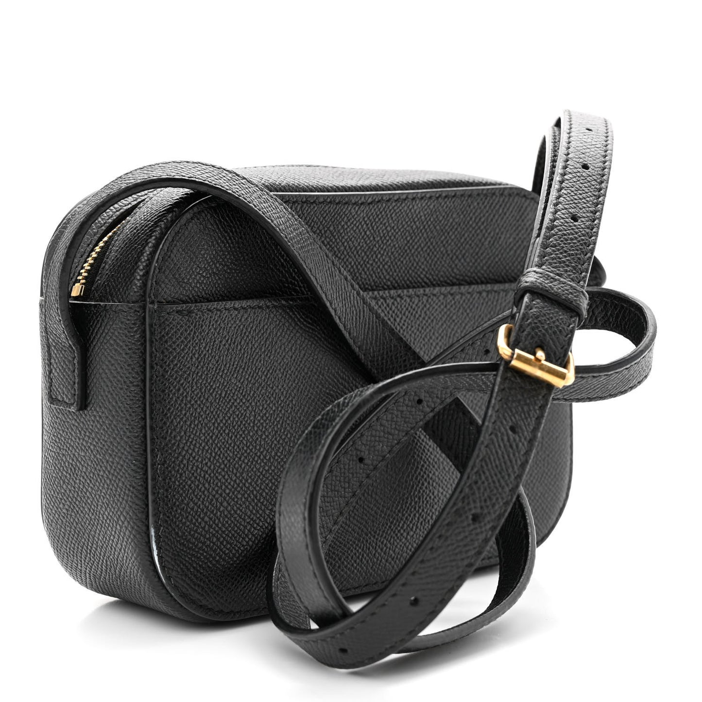 Signature Grained Calfskin Logo XS Ville Camera Bag Black White