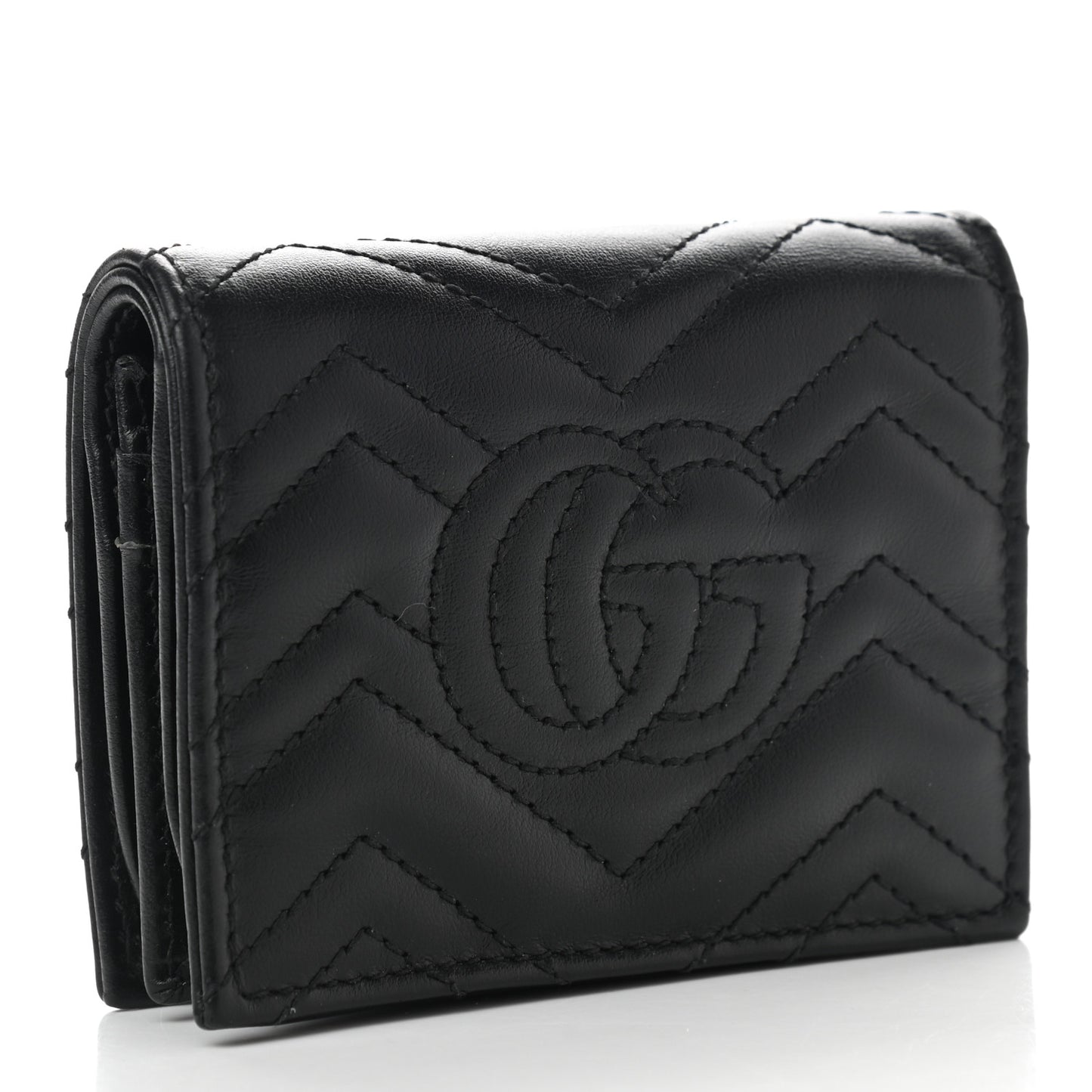Calfskin Matelasse GG Marmont Card Case Wallet Black