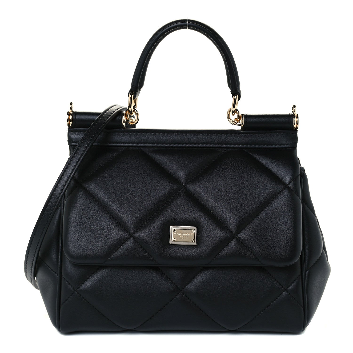 Dolce & Gabbana Calfskin Quilted Small Miss Sicily Satchel Black 1 of 10
