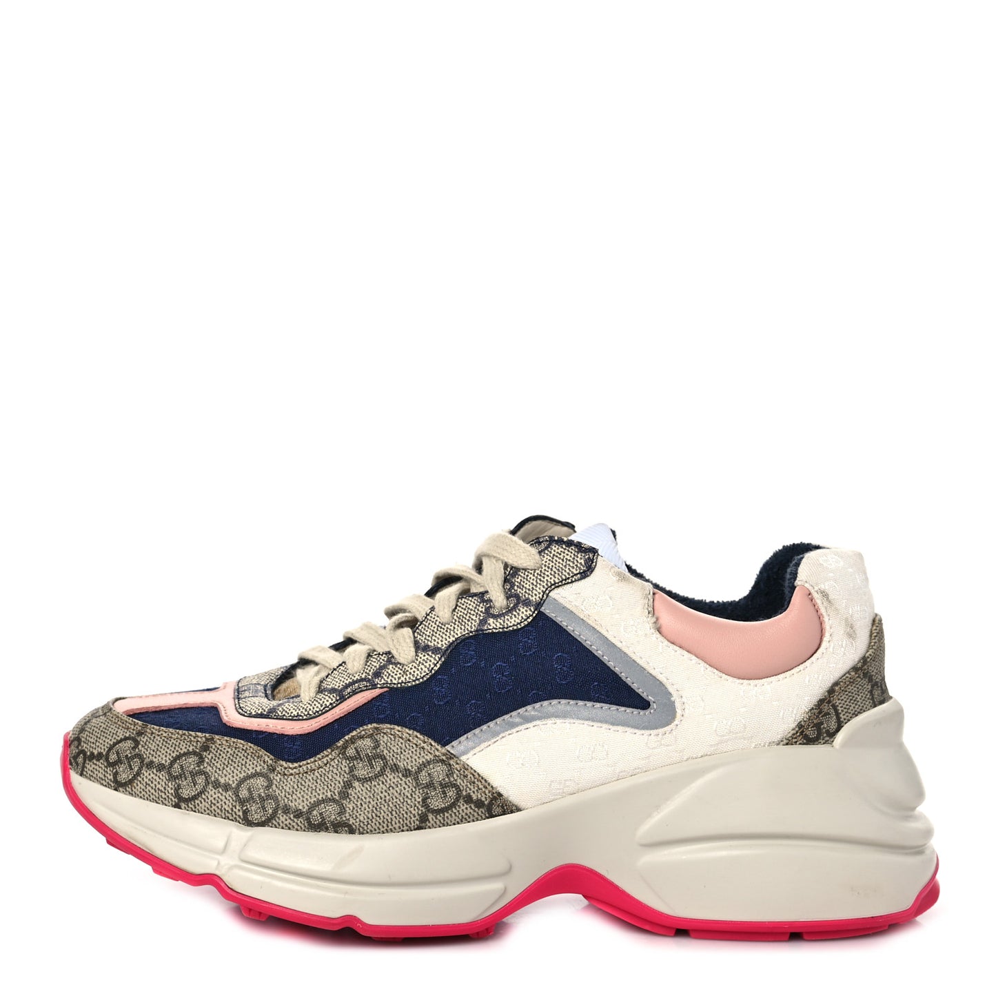 GG Supreme Monogram Mix Monogram Womens Rhyton Sneakers 36 London Blue Beige Pale Pink