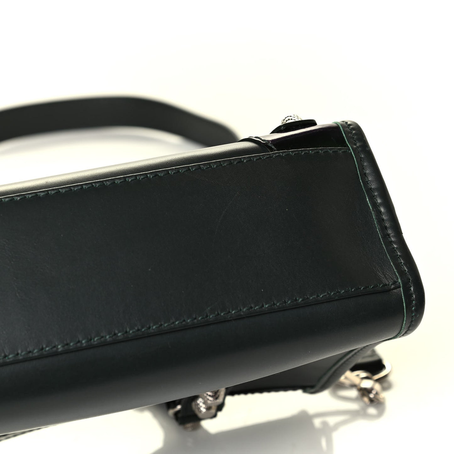 Smooth Calfskin Metallic Patent Giant 12 Silver Hardware Mini City Vert Poker Fonce