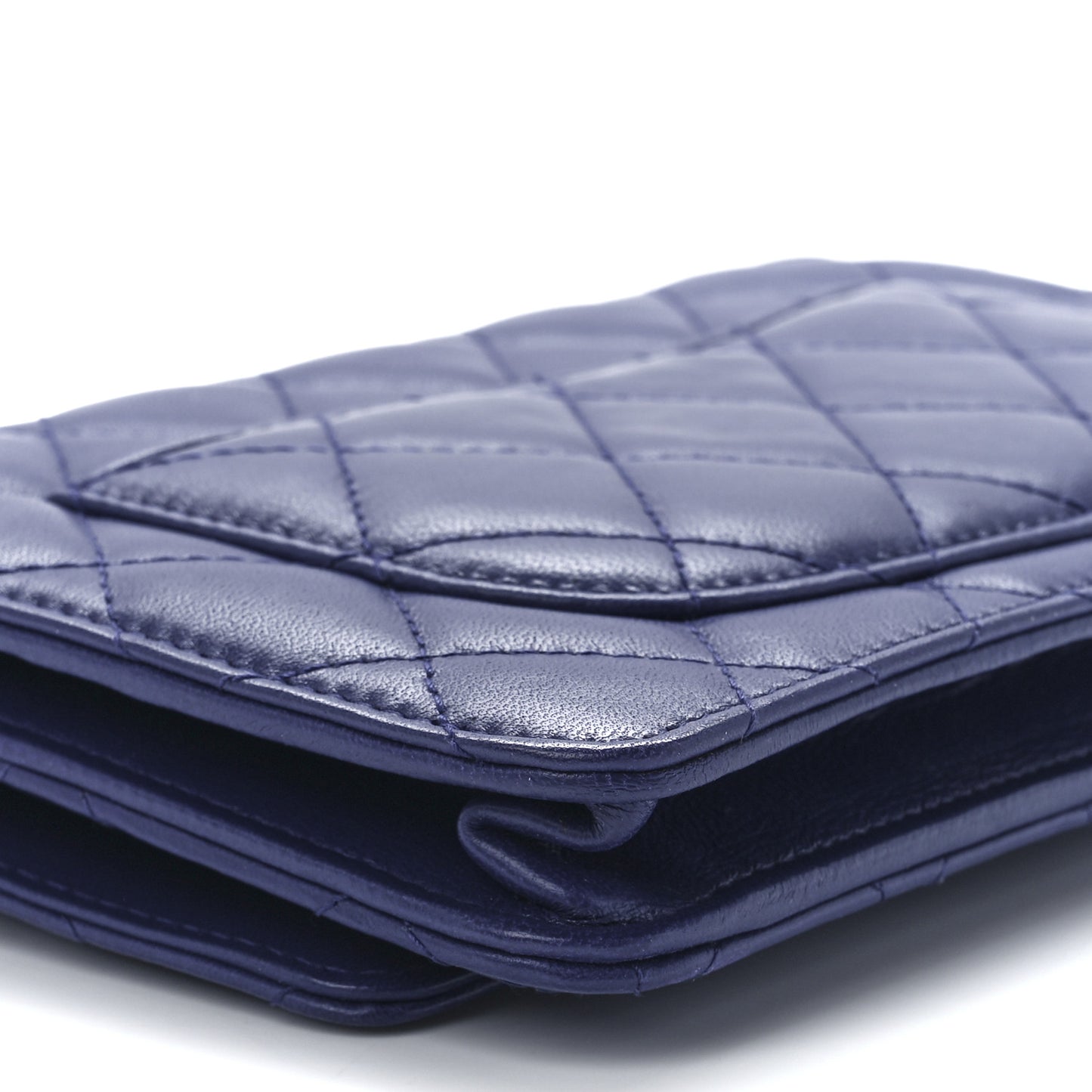 Lambskin Quilted Wallet On Chain WOC Blue
