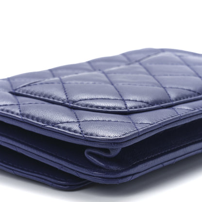 Chanel Lambskin Quilted Wallet On Chain WOC Blue 11 of 12