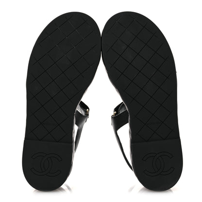 Chanel Lambskin Quilted Chain CC Platform Sandals 38 Black 7 of 11