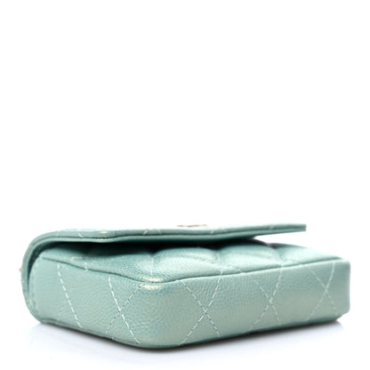 Chanel Iridescent Caviar Quilted Pearl On Top Coin Purse With Chain Light Green 4 of 11