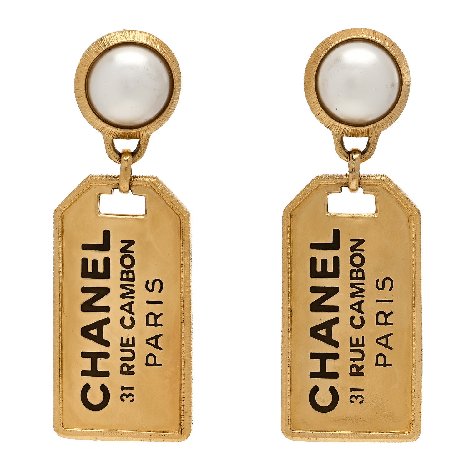 Chanel Pearl CC Tags Drop Earrings Gold 1 of 5
