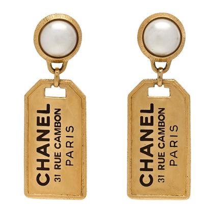 Chanel Pearl CC Tags Drop Earrings Gold 1 of 5