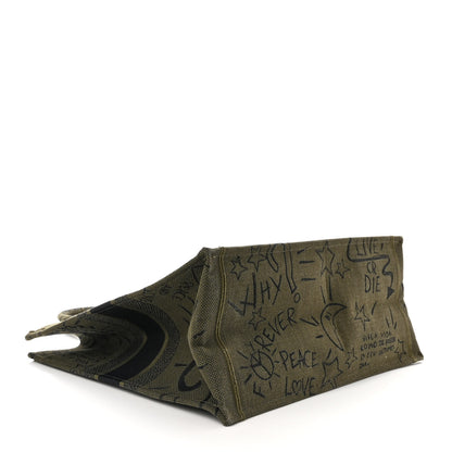 Christian Dior Canvas Embroidered Graffiti Book Tote Vert 4 of 10