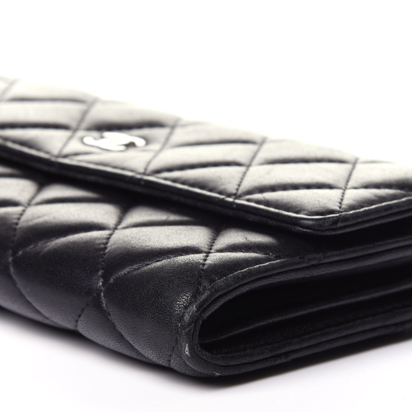Lambskin Quilted Large Gusset Flap Wallet Black