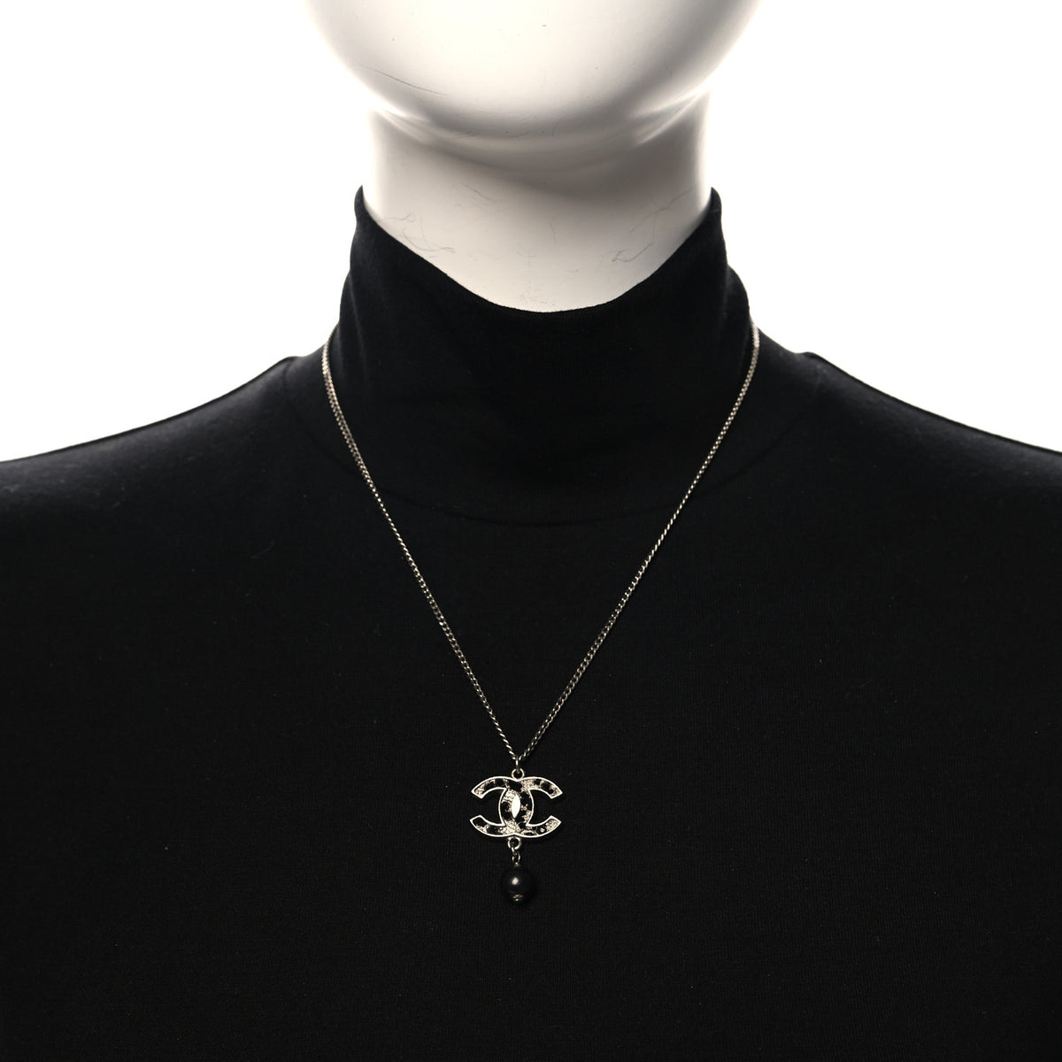 Chanel Ruthenium Crytsal CC Bead Drop Necklace Black 6 of 6