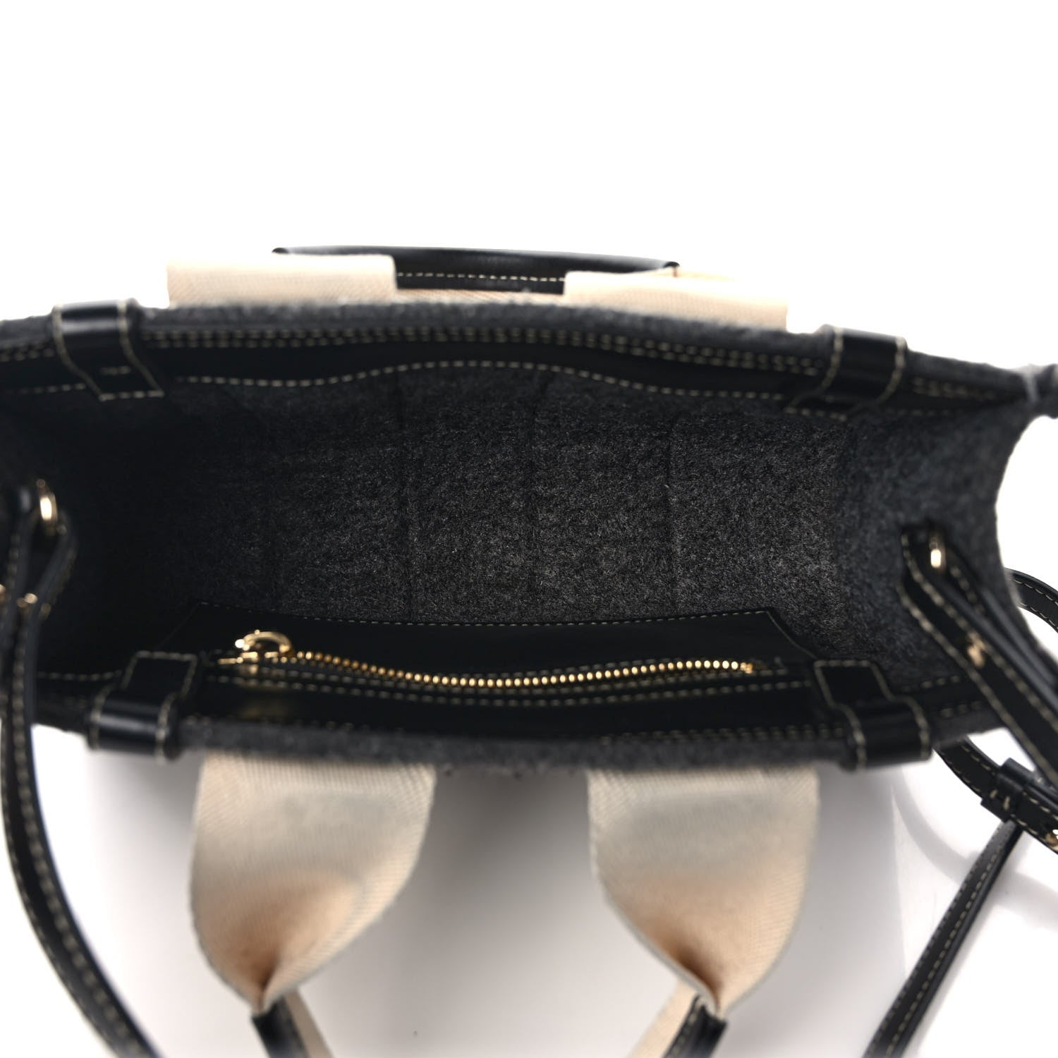 Chloe Felt Calfskin Small Woody Ribbon Tote With Strap Cashmere Grey 5 of 9