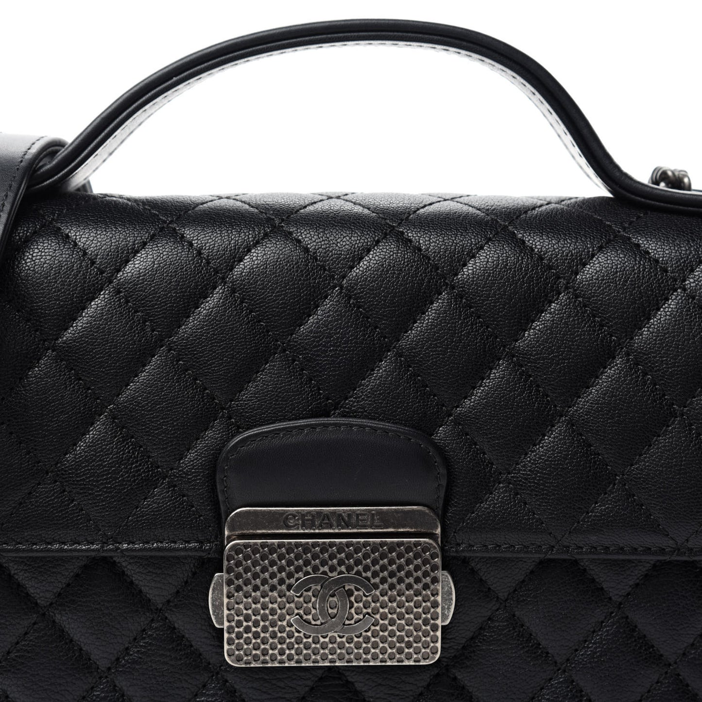 Goatskin Quilted Small CC University Top Handle Flap Black