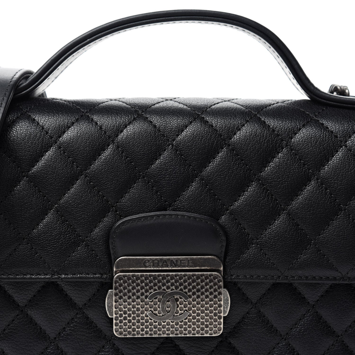 Chanel Goatskin Quilted Small CC University Top Handle Flap Black 10 of 11