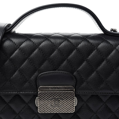Chanel Goatskin Quilted Small CC University Top Handle Flap Black 10 of 11