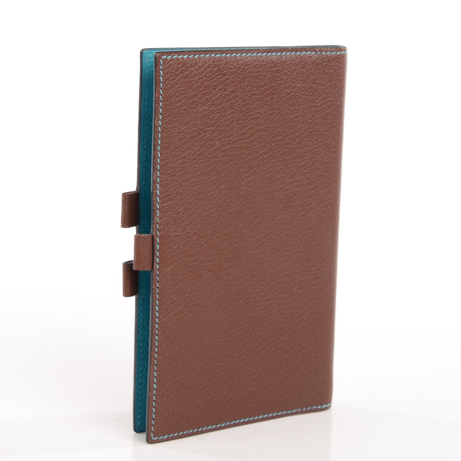 Hermes Chevre Mysore Bi Color Vision Agenda Chocolate Turquoise 3 of 11