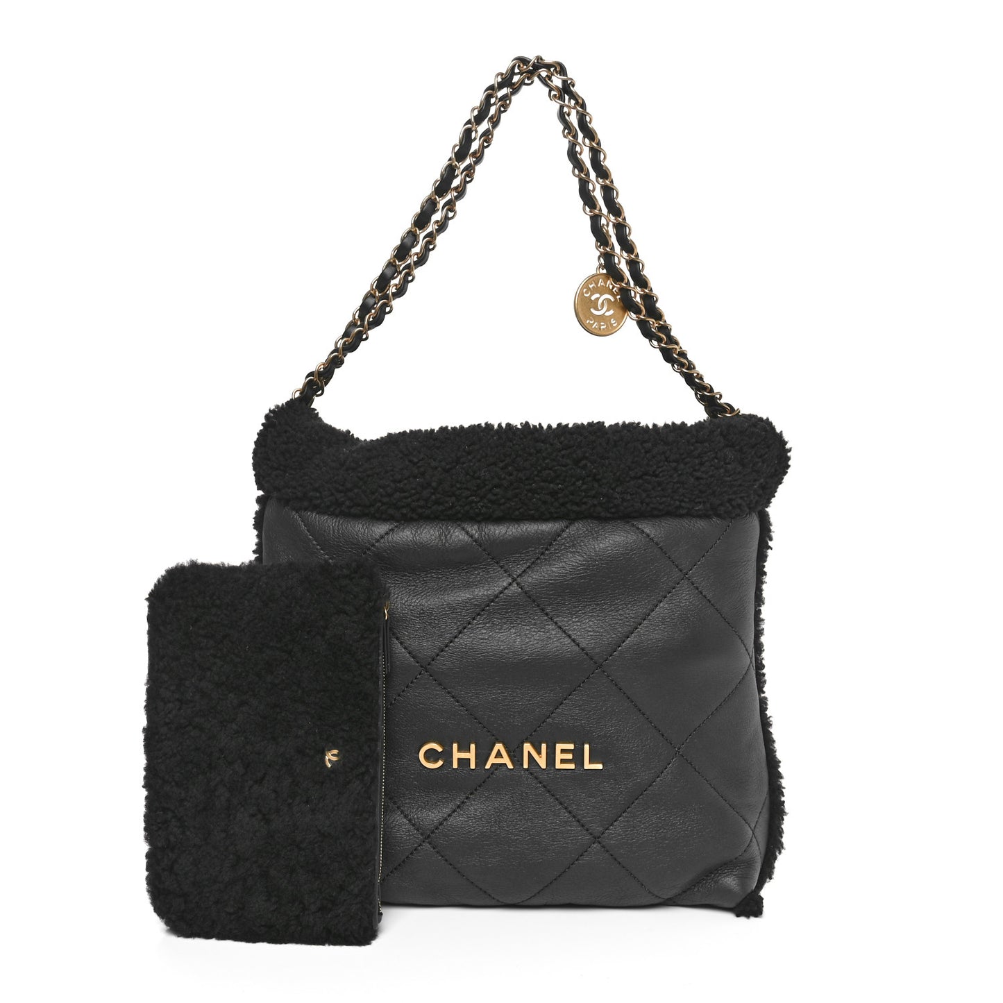 Aged Lambskin Shearling Quilted Small Chanel 22 Black