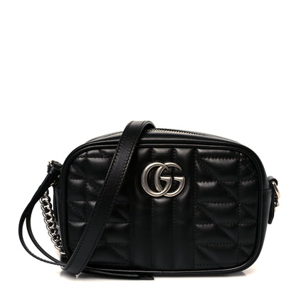 Gucci Calfskin Matelasse Aria Mini GG Marmont Chain Shoulder Bag Black 1 of 10