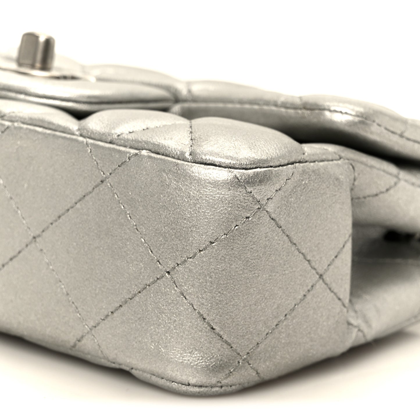 Metallic Lambskin Quilted Extra Mini Rectangular Flap Silver