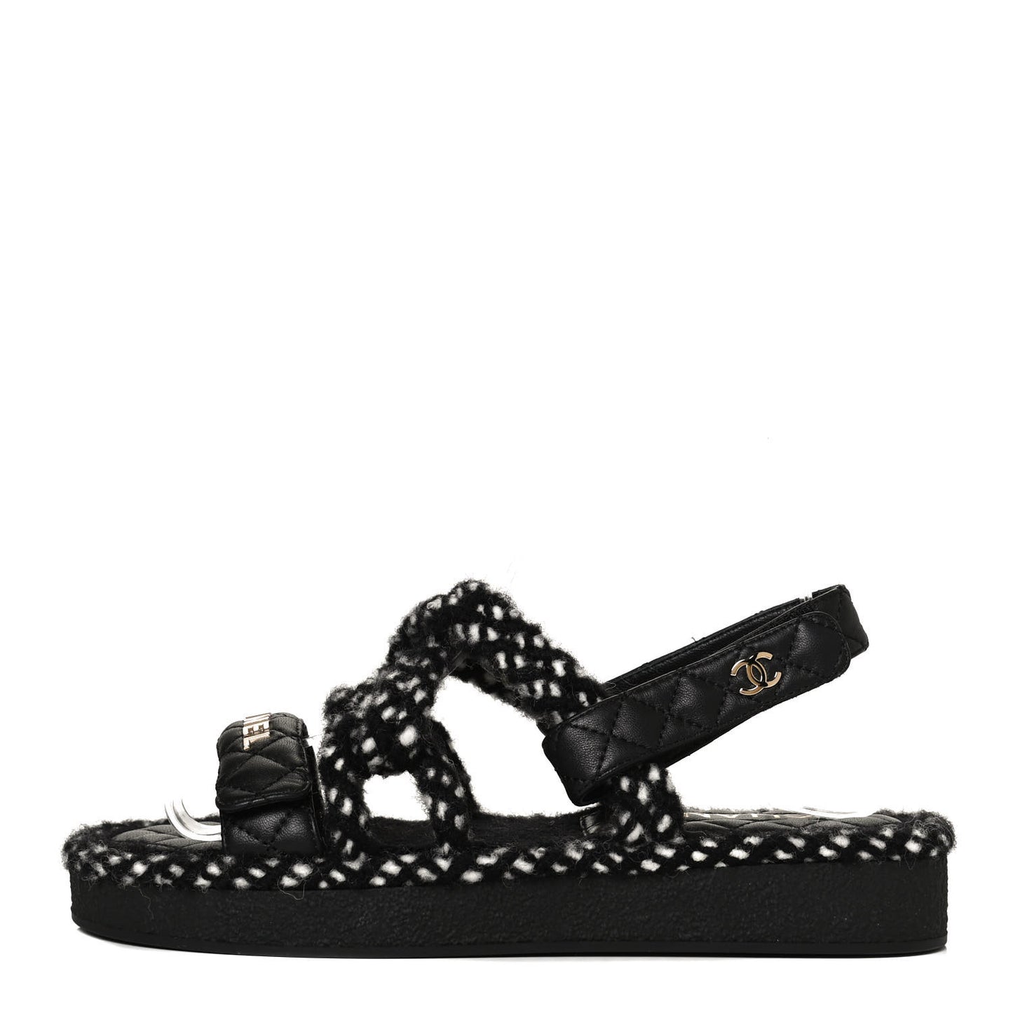 Cord Lambskin Quilted Logo Sandals 39 Black White