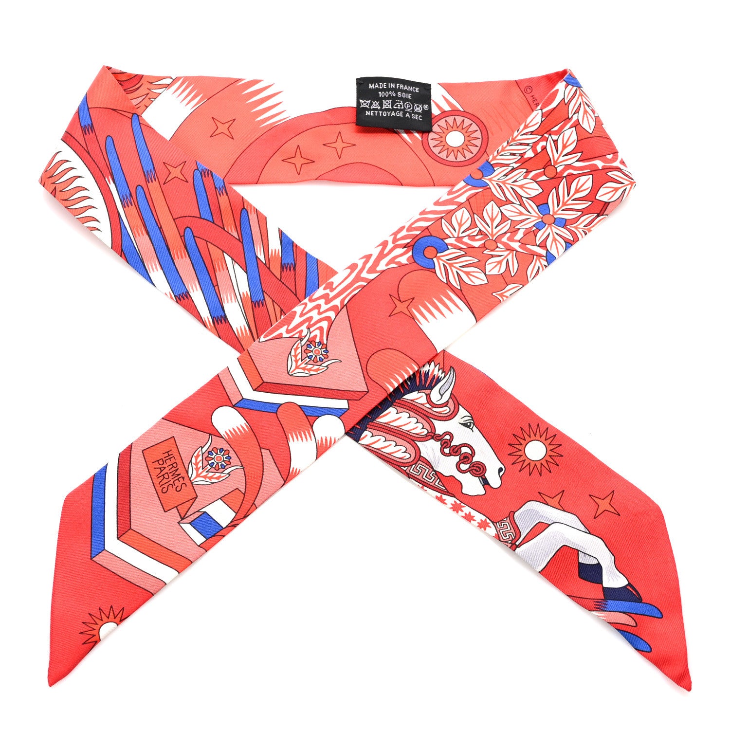 Hermes Silk La Source de Pegase Twilly Rouge Bleu Royal White 1 of 4
