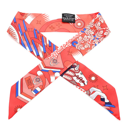 Hermes Silk La Source de Pegase Twilly Rouge Bleu Royal White 1 of 4