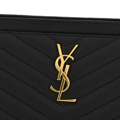 Saint Laurent Grain De Poudre Chevron Monogram Bill Pouch Black 11 of 11
