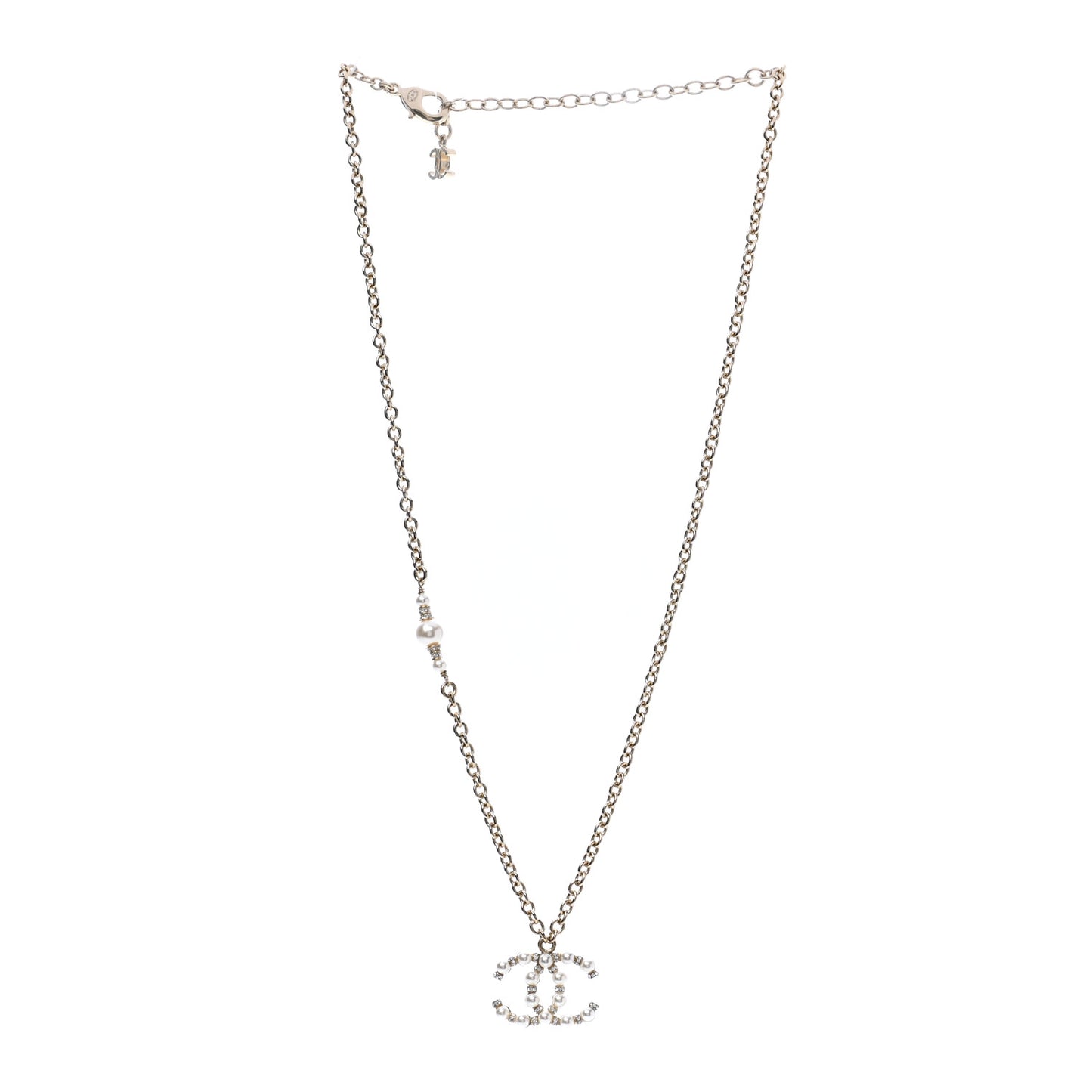 Crystal Pearl Nefertiti CC Pendant Necklace Gold