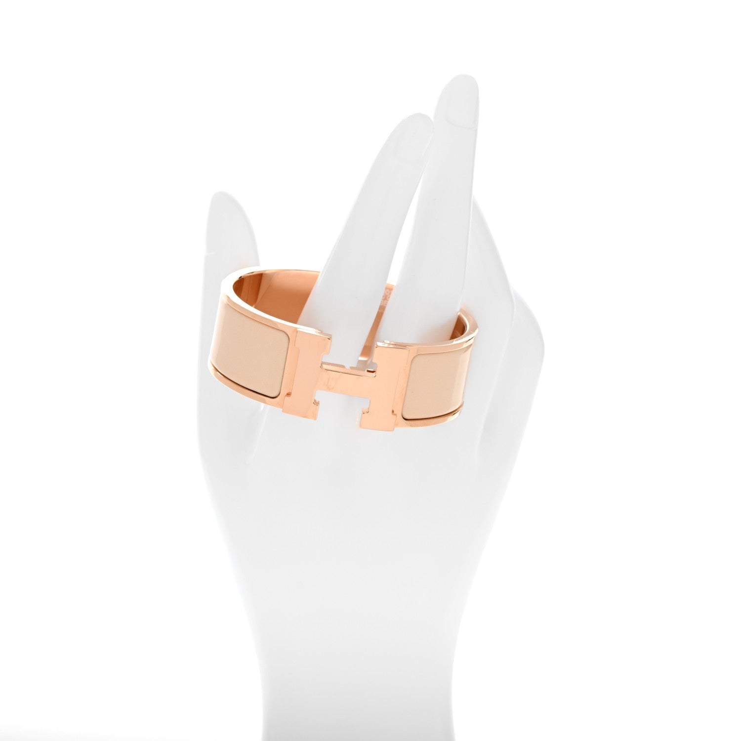 Hermes Enamel Wide Clic Clac H Bracelet PM Beige Nacre 2 of 5