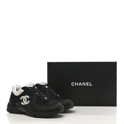 Chanel Mesh Suede Grained Calfskin Womens CC Sneakers 40.5 Black White 8 of 8