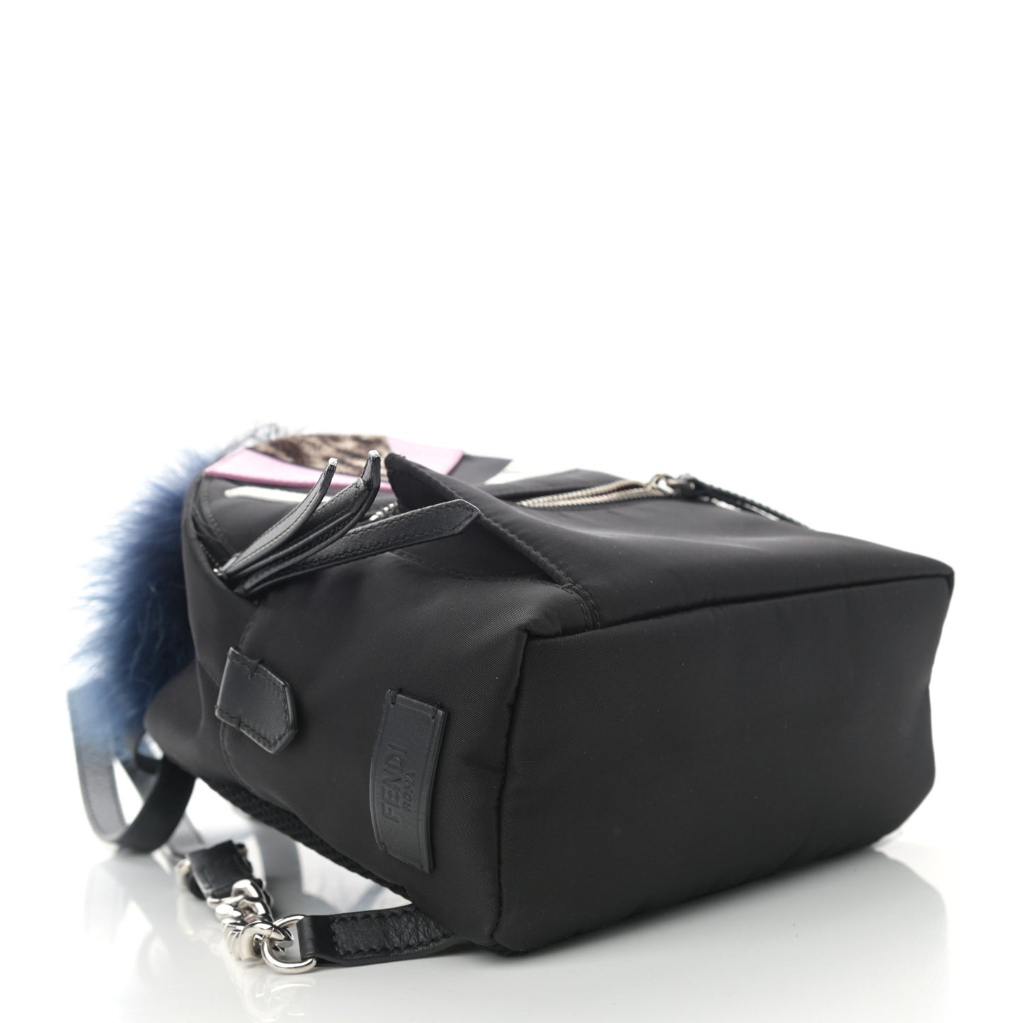 Nylon Vitello Fox Goat Fur Monster Eyes Mini Backpack Black Multicolor Sky
