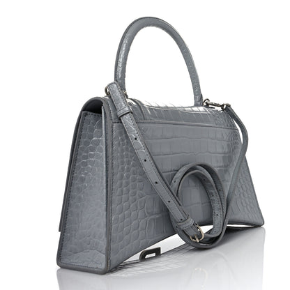 Balenciaga Shiny Calfskin Crocodile Embossed Medium Hourglass Top Handle Bag Balenciaga Grey 3 of 12