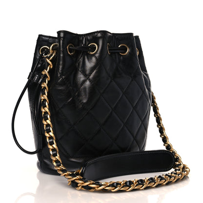 Chanel Calfskin Stitched Coco Ring Bucket Drawstring Bag Black 2 of 9