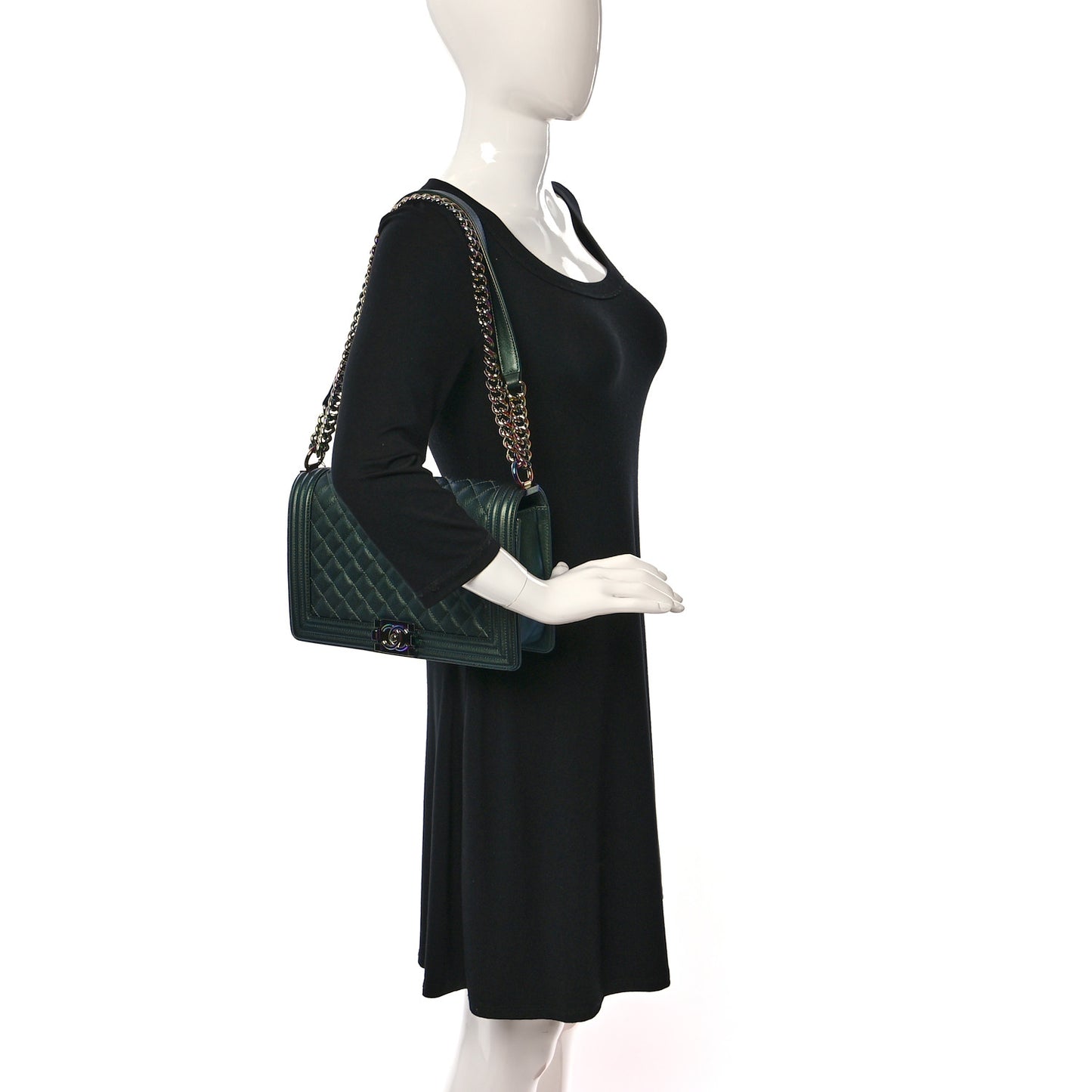 Iridescent Goatskin Quilted New Medium Boy Flap Green