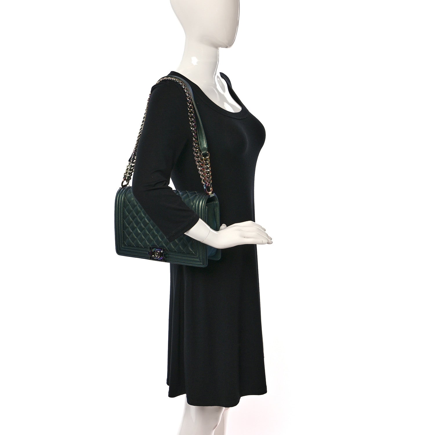 Chanel Iridescent Goatskin Quilted New Medium Boy Flap Green 2 of 10