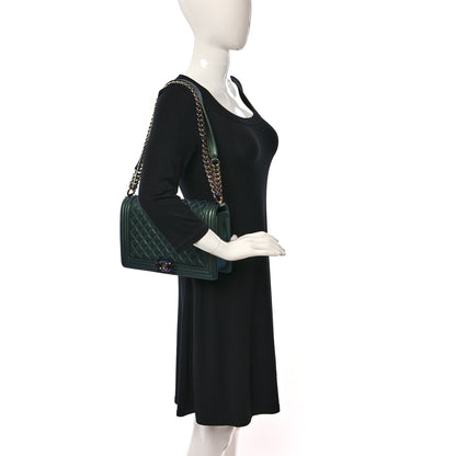 Chanel Iridescent Goatskin Quilted New Medium Boy Flap Green 2 of 10