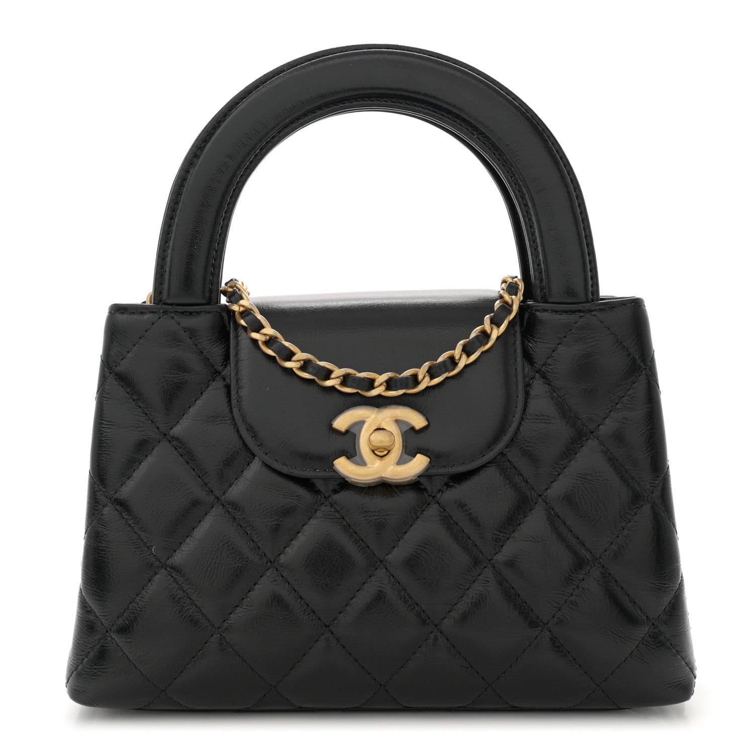 Chanel Shiny Aged Calfskin Quilted Nano Kelly Shopper Black 1 of 11