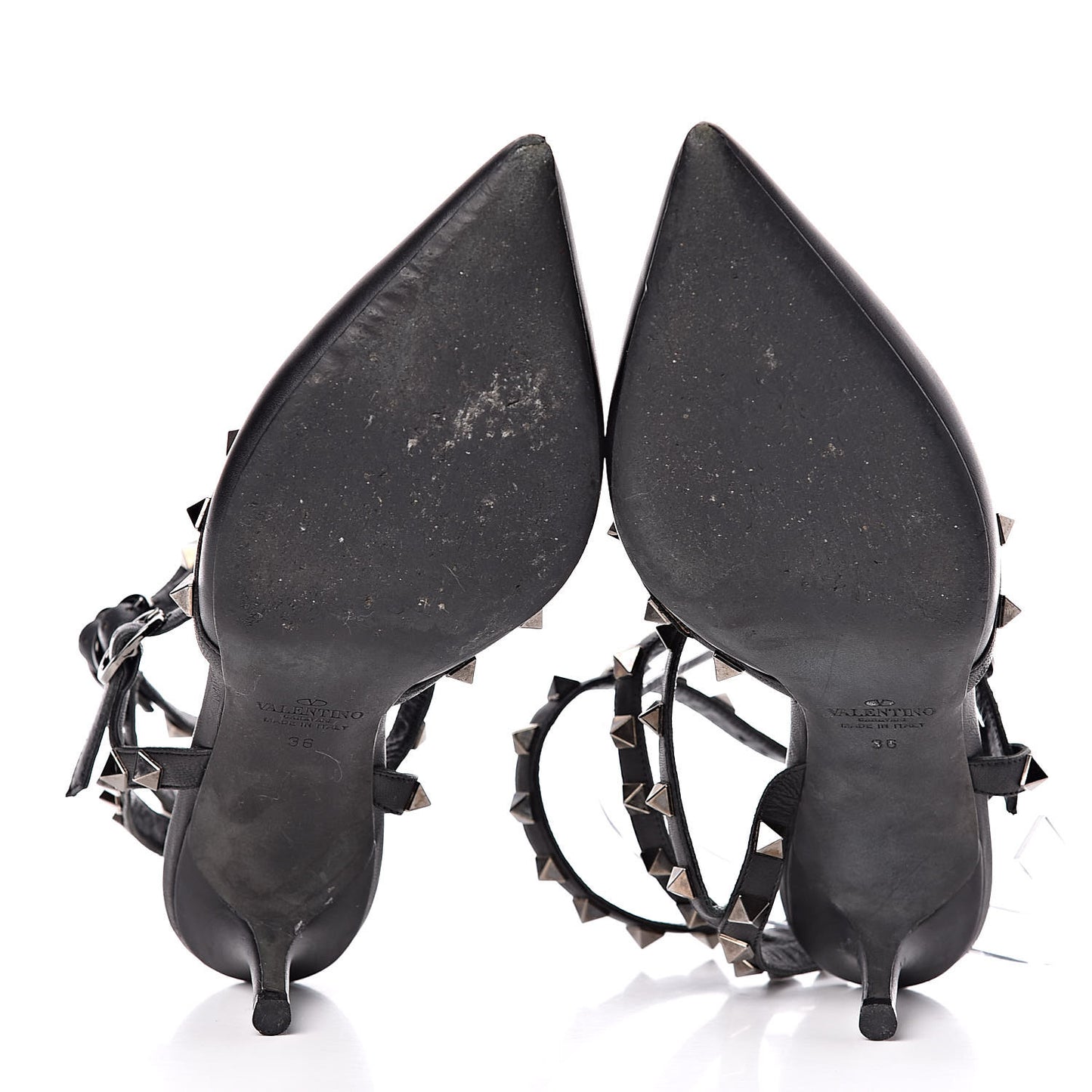 Nappa Rockstud Ankle Strap Low Heel Pumps 36 Black