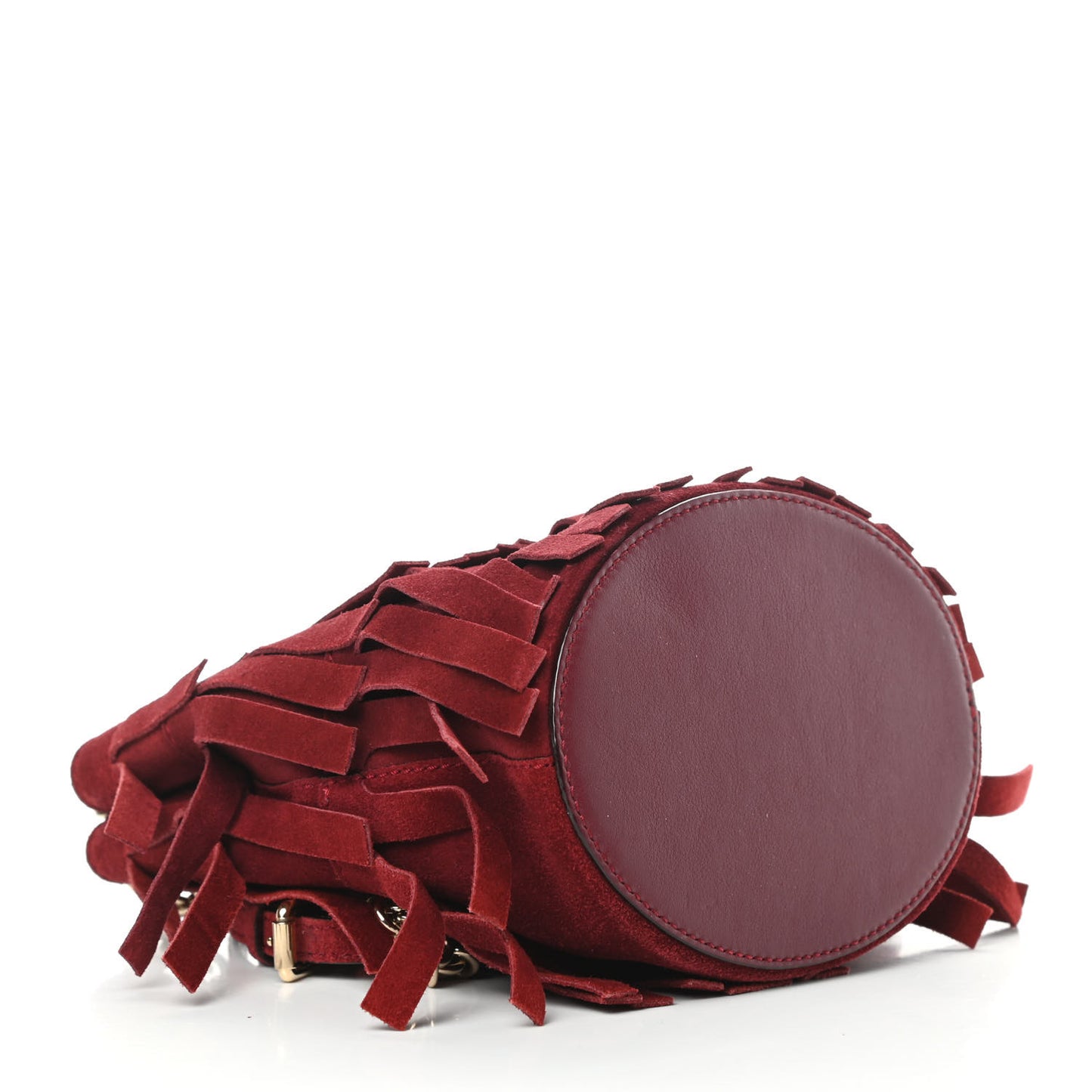 Suede Fringe Mini Bucket Bag Cherry