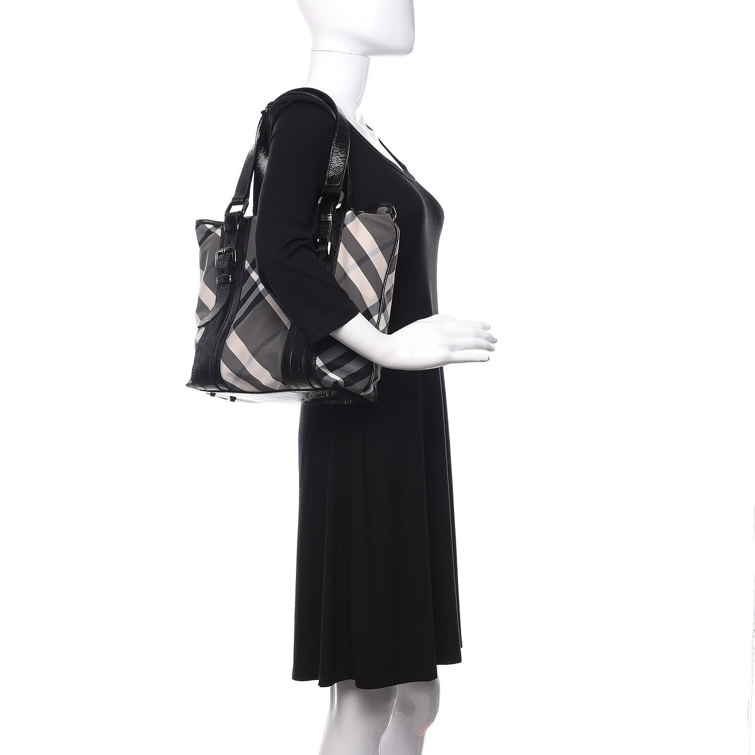 Burberry Nylon Beat Check Small Victoria Tote Black 2 of 12