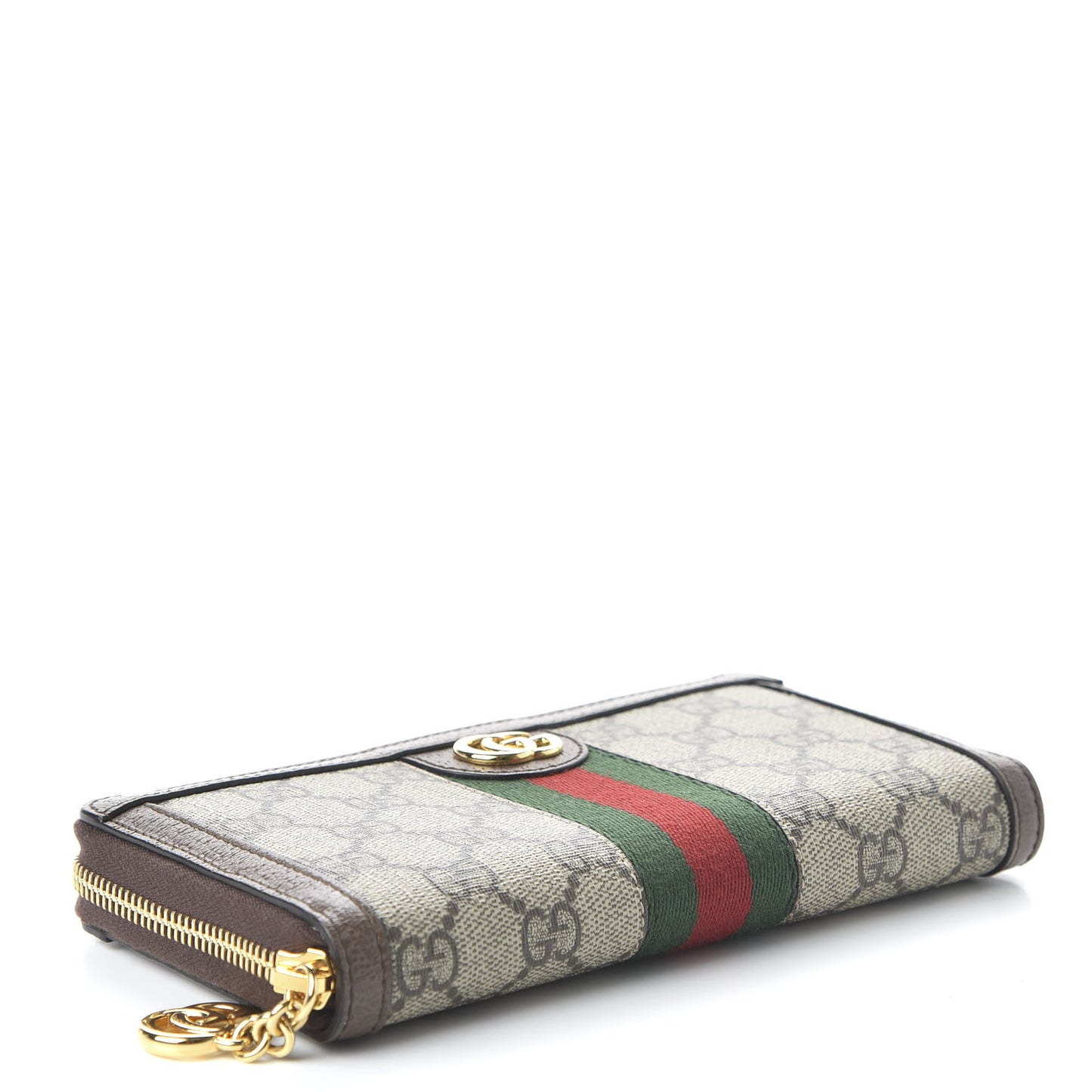 GG Supreme Monogram Web Ophidia Zip Around Wallet Brown